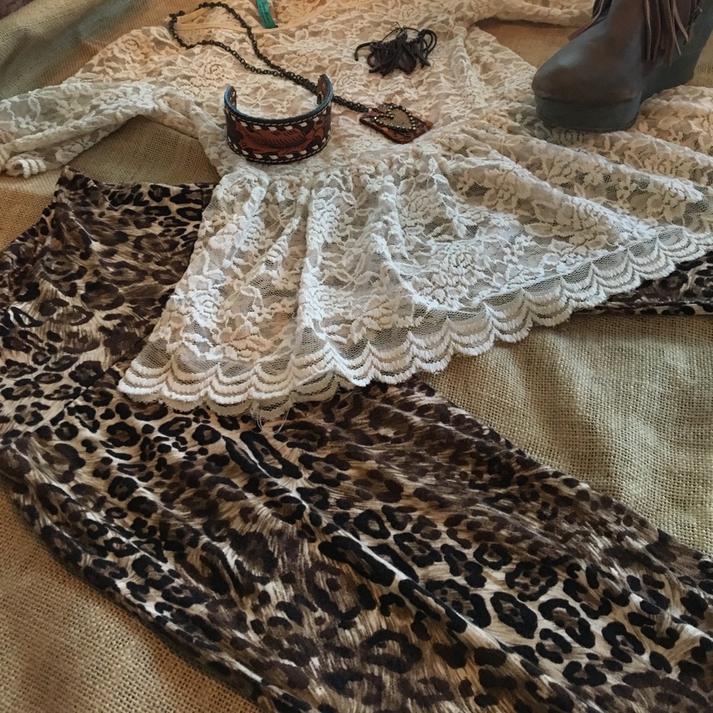 Cheetah palazzos with lace pedlum top